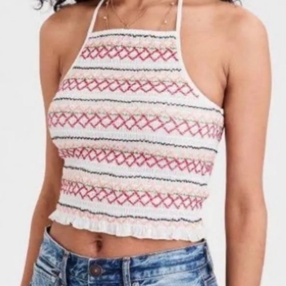 AMERICAN EAGLE • Women’s Smocked Halter Crop Top Size- Small